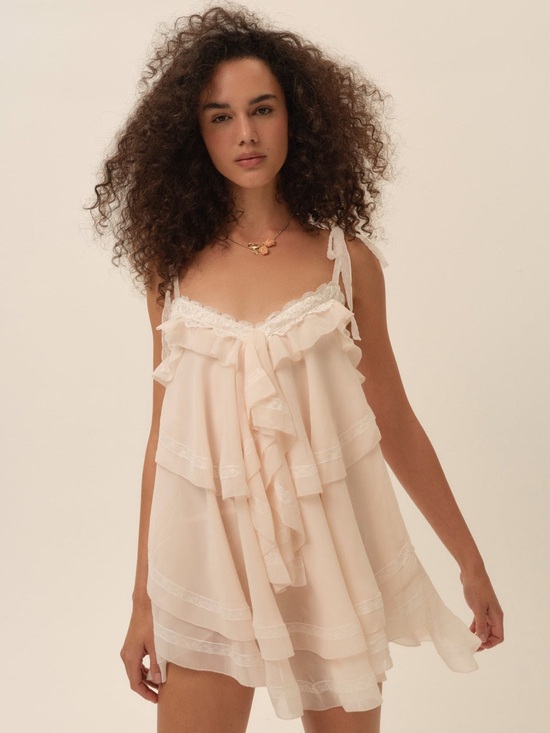For Love And Lemons Dresses & Skirts - For Love And Lemons Juniper Ruffle Peach Mini Dress Size XS NWT